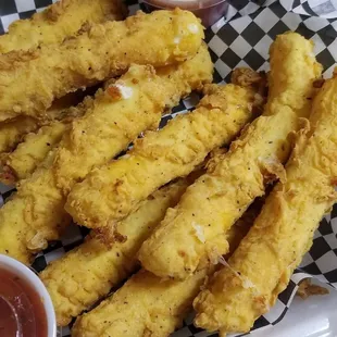 Hand battered mozzarella cheese sticks