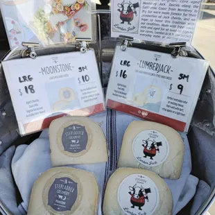 a display of cheeses