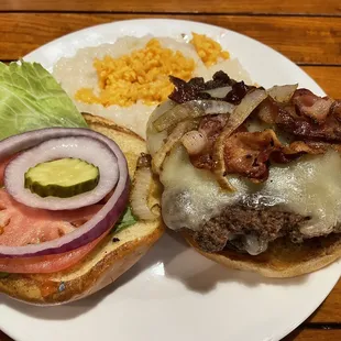 Double Bacon White Cheddar Burger with Pimento Grits (grits cold)