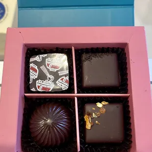 4 Piece Box of truffles: Pho, Ca Phe Sua (Vietnamese coffee), Durian, and Sriracha