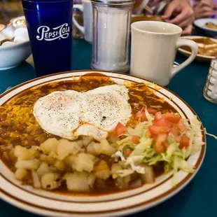 From a few years ago, Huevos Rancheros with red chile