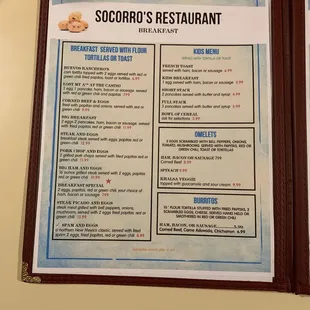 the menu and prices