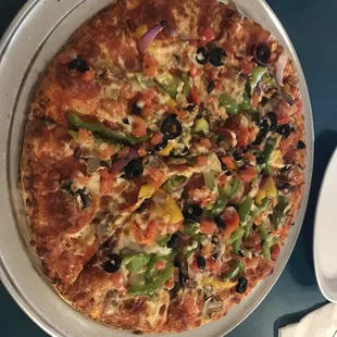 The Khalsa Veggie pizza.. fresh veggies and yum! We requested to add pepperoni as well