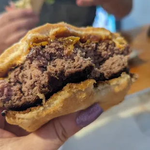 a hand holding a sandwich