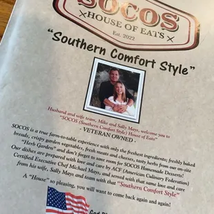 Front of menu
