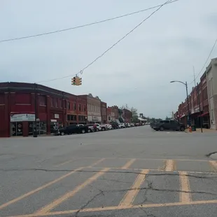 an empty street in a small town