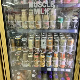 All kinds of coffee drinks, milks &amp; juices. The one little nitro drink in the corner on the second shelf was $5.99, though.