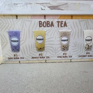 Boba tea menu