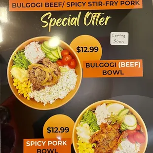 $12.99 Special Offer Korean Beef Bowl Menu (November 2024)