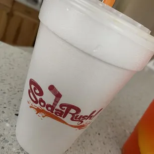 a plastic cup with a straw in it