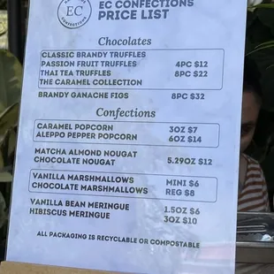 EC Confections menu at the SoDo Donuts pop-up at Flowerland in Albany.