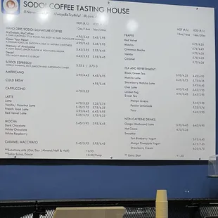 Menu as of August 2024
