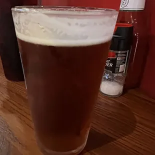 a glass of beer on a table