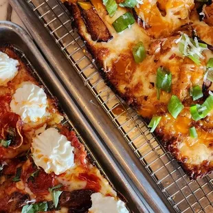 Detroit Rob City (left) and BBQ Chicken (right) Pizzas