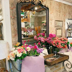 a table with flowers