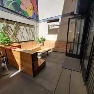 Outdoor seating in the back