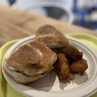 a plate of food on a tray