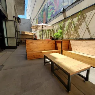 Outdoor seating in the back
