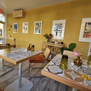 tables and chairs in a restaurant