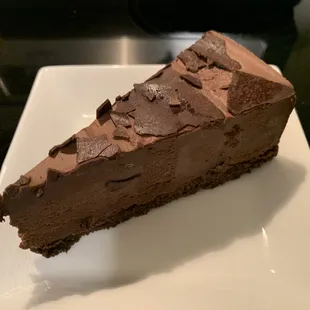 a slice of chocolate cheesecake