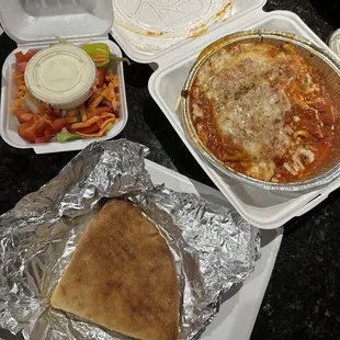 Lasagna with Meat Sauce and side Caesar salad