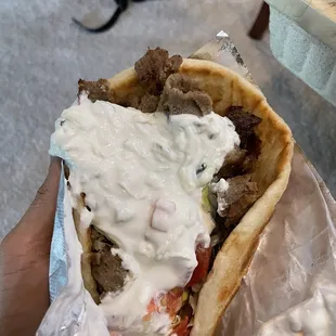 a hand holding a pita