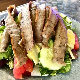 Greek salad with yummy gyro meat