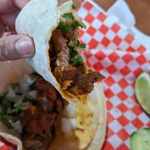Barbacoa taco on corn tortilla