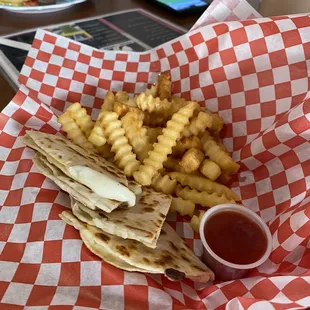 Kids quesadilla and fries