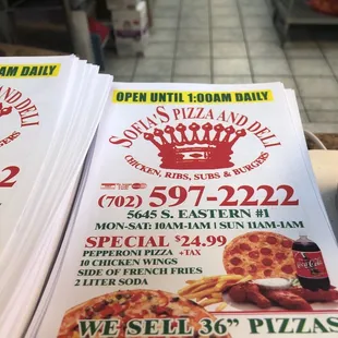 a menu for the restaurant