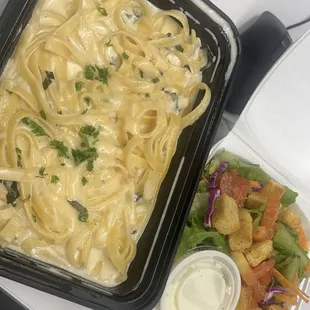 Fettuccine Alfredo with Garden Salad  Sooo yummy &amp; great prices