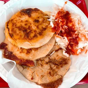pork, beans, loroco pupusas