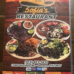 the menu for the restaurant