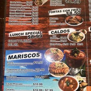 menu for lunch special