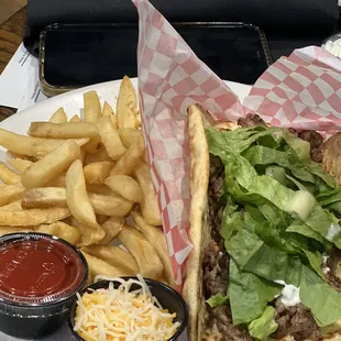 Impossible burger in a wrap. Plus fries