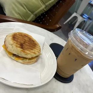 Sausage Breakfast Sandwich &amp; Iced Latte