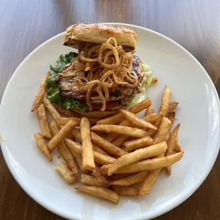 a burger and french fries