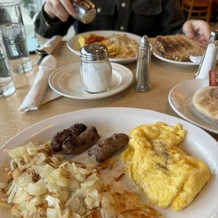 Sausage eggs potatoes n muffin!