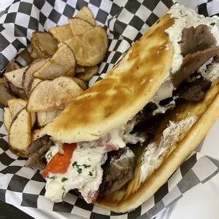 Beef/lamb gyro with potatoes