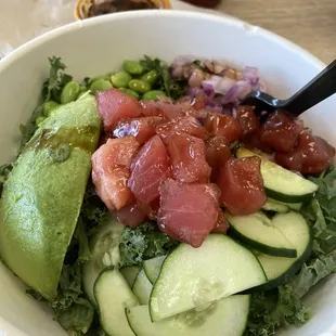 Build my own salad. Too much kale. Ponzu sauce was rather oily (which is odd)   Ingredients were fresh.
