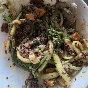a plate of food with a fork in it
