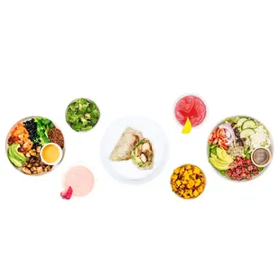 a variety of food items arranged in a circle