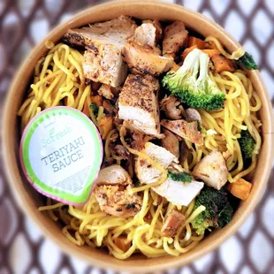 Bangkok bowl w/Fire Braised Chicken Thigh, $12.08. Removed onions &amp; almonds, added broccoli &amp; sweet potatoes. Tasty and filling.