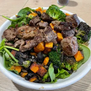 a plate of meat and vegetables