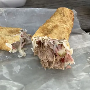 Cuban egg roll broke in half so you could see the filling
