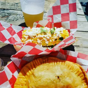 Beef Empanada and elote Mexican Corn