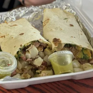 Breakfast burrito with a freshly rolled out flour tortilla! Yum!