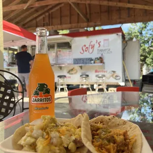 Sofy's breakfast tacos and Jarritos