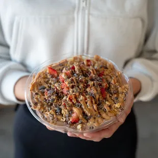 Smoothie Bowl with variety of toppings and a drizzle of peanut butter to top it off