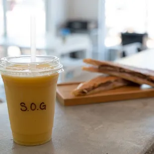 Our popular combo.. Tropical vibe smoothie accompanied by our famous Cuban Sandwich